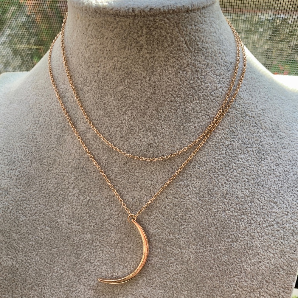 Super Cute Celestial Crescent Moon Pendant Gold Tone Necklace - 30" +